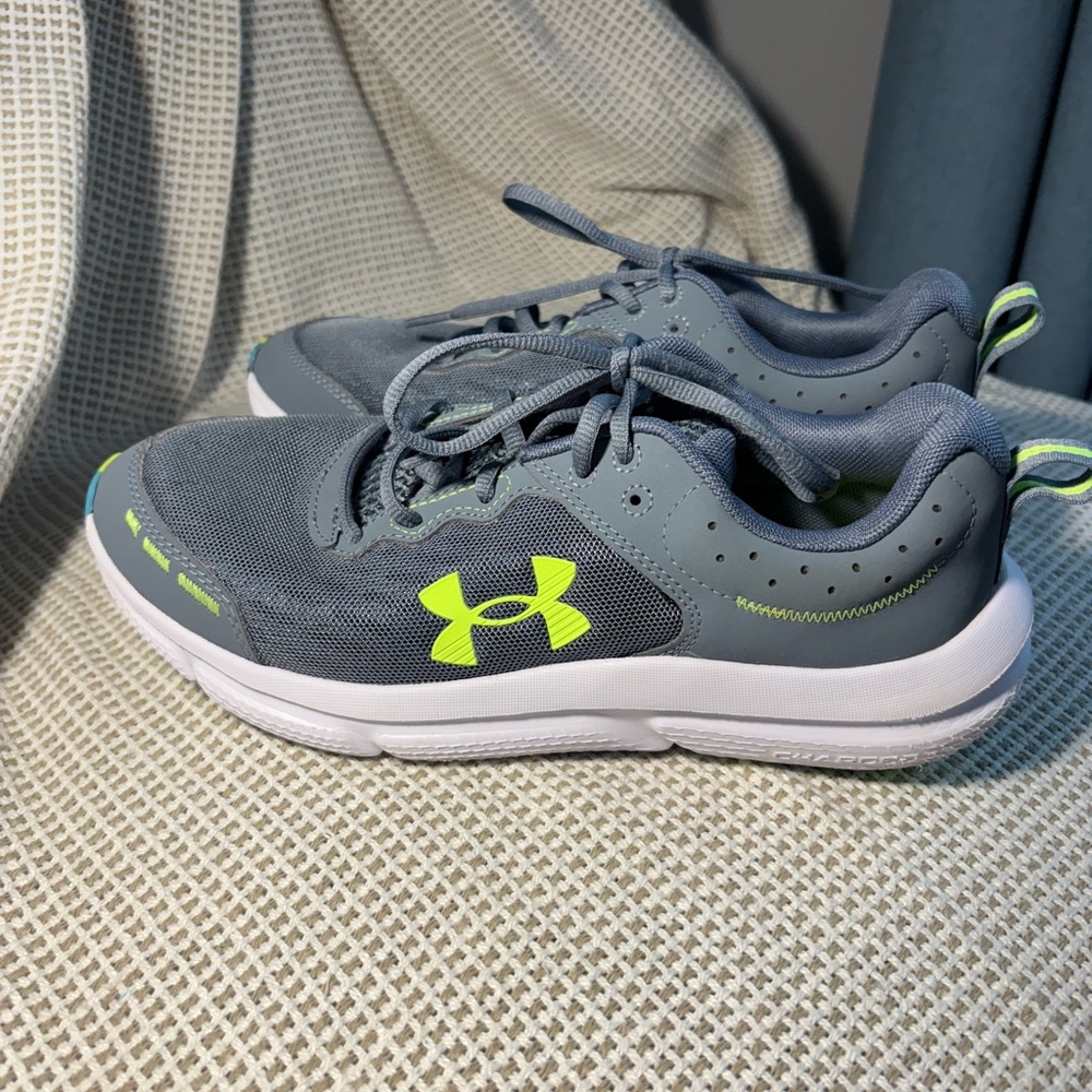 Under Armour Charged Kids' Gray and Neon Yellow Sneakers